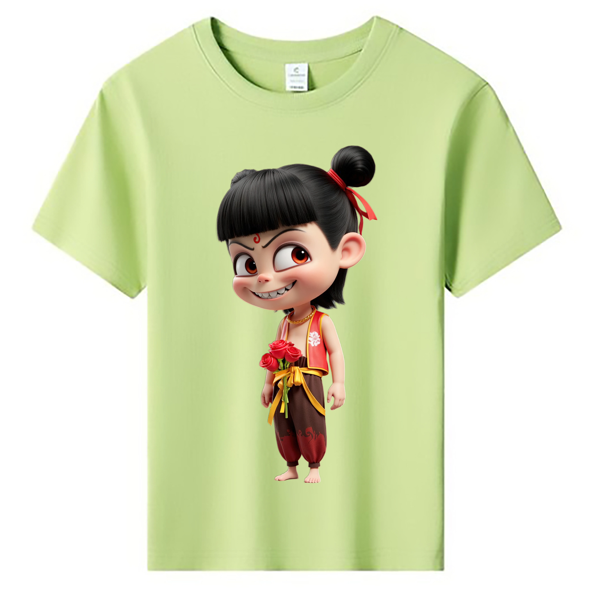 （画像用） Ne Zha 2 ナタ 魔童の大暴れ 綿100％キッズTシャツ（フロントプリント）